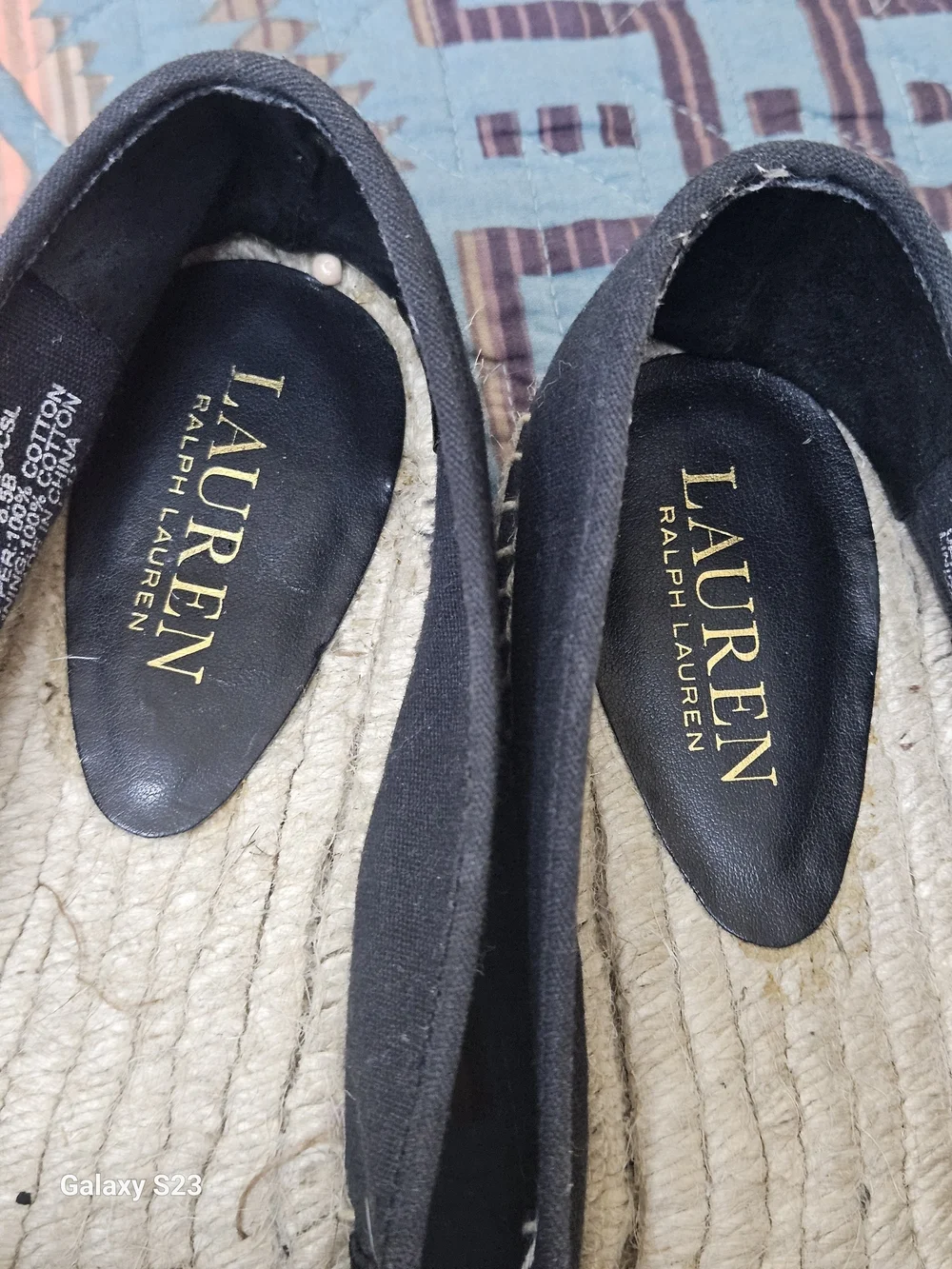 Lauren‎ Ralph Lauren Black Canvas Espadrille Slip-On with White Crest